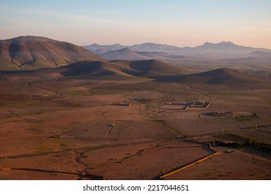 Desert Near Marrakech, Morocco, The View From Hot Air Balloon At Sunrise.