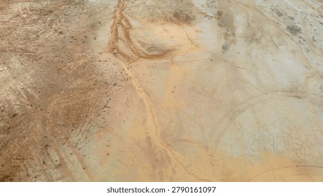 Desert Riverbed Patterns. High Vantage Point Highlighting Intricate Sediment And Erosion Designs. Media