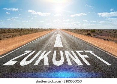 A Desert Road To Horizon With The Word Future In German Language