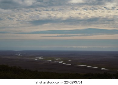 Desert site with long river landscape photo. Beautiful nature scenery photography with cloudy sky on background. Idyllic scene. High quality picture for wallpaper, travel blog, magazine, article - Shutterstock ID 2240293751