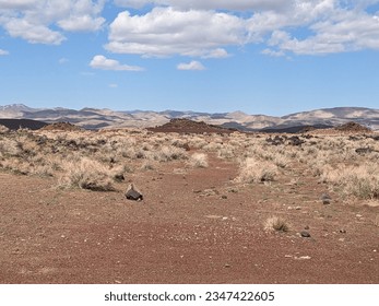 Desert view of distant mountain