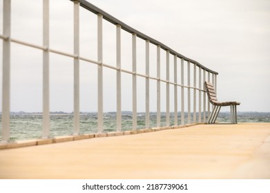 Deserted Bathing Bridge From An Unusual Perspective With Bench