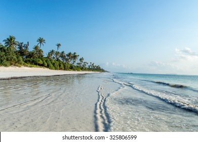 A Deserted Beach On The Tropical Island Of Zanzibar