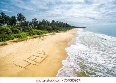 Deserted beach of uninhabited tropical island, sand with inscription HELP, lost in sea calls for help. Aerial view of empty ocean island shore with palms. Shipwreck, sos, island and castaway theme. - Shutterstock ID 754083967