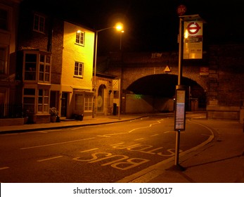 Deserted London Bus Stop At Night.