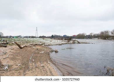 Deserted River Bank Shore Winter Image
