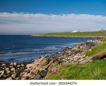 The deserted rocky bay near Outrabister on Lunna Ness, Shetland, Scotland, UK, taken on a  calm, sunny day in summer