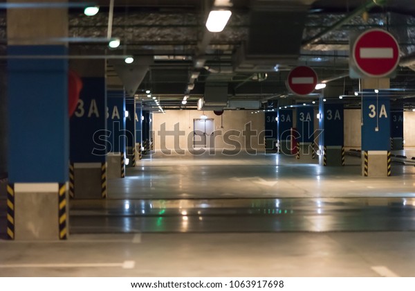 Deserted underground\
concrete car park