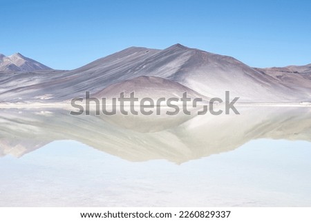 Deserto de Atacama lakes, salar. Landscape with view on a lake in the Desert of Atacama in Chile, near San Pedro de Atacama. Desolate barren unreal background.