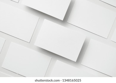 Design Concept - Top View Of Horizontal Business Card Isolated On White Background For Mockup, It's Real Photo, Not 3D Render