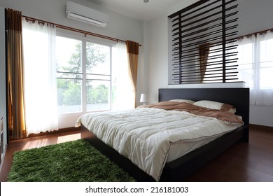 design of interior white bedroom in modern house