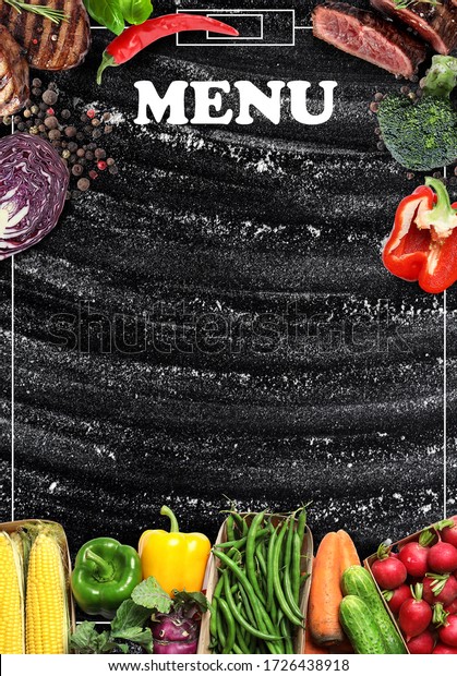 Design Menu Black Board Meat Vegetables Stock Photo 1726438918 ...