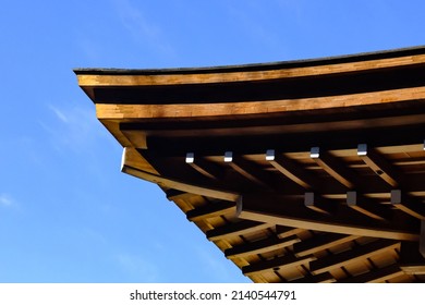 Design Rooftop Japanese In Hommaru Palace Use Cypress Wood At Nagoya Castle Area. Traditional Japanese House Rooftop Architecture.