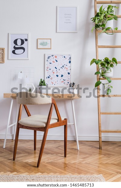 Design Scandinavian Interior Home Office Space Stock Photo Edit