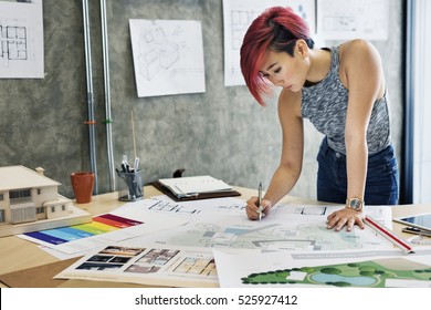 Design Studio Architect Creative Occupation Blueprint Concept - Shutterstock ID 525927412
