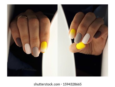 design white  gray  yellow   dark nails and gradient