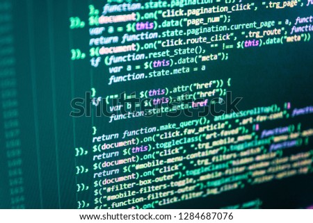 Design write technology background,  Programmer working in a software develop company office,  Css3 code on a colorful background,  Trendy design, Computer codes operator development style