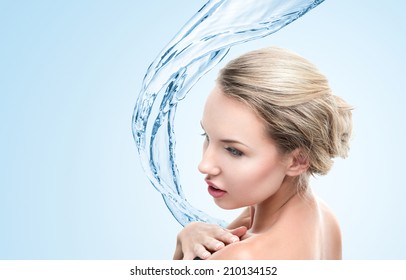 Design of young woman with clean water splash