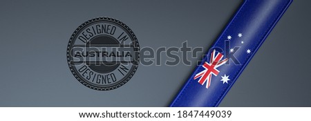 Designed in Australia stamp & Australian flag.