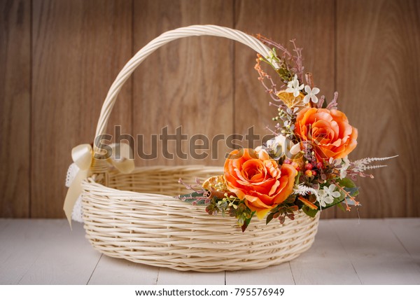 Designer Basket Decorated Flowers Wicker Basket Stock Photo Edit