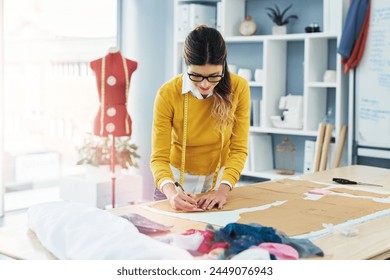 Designer, design studio and measurement for tailor, startup or trendy small business. Seamstress, mannequin and drawing for creative, boutique clothes and skills in artistic workshop for entrepreneur - Powered by Shutterstock