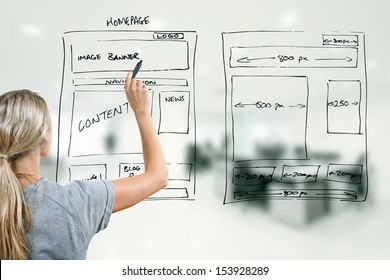 Designer Drawing Website Development Wireframe