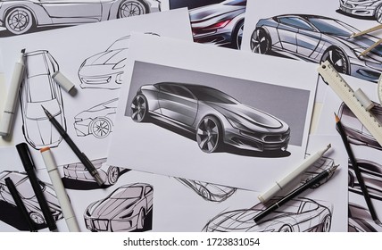 Designer Engineer Automotive Design drawing Sketch Development Prototype Concept Car Industrial Creative.                               