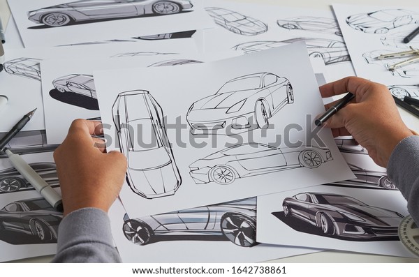 Designer engineer automotive design drawing sketch
development Prototype concept car industrial creative.             
                 