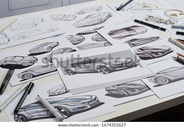 Designer engineer automotive design drawing sketch\
development Prototype concept car industrial creative.             \
                 
