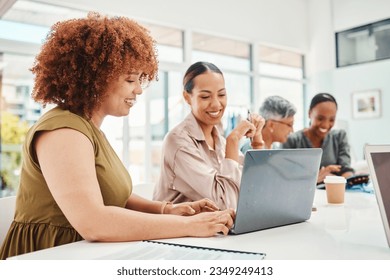 Designer, fashion and team of women on laptop, planning and brainstorming in startup office. Tailor smile, collaboration and computer of creative people in meeting, internet email or research project - Powered by Shutterstock