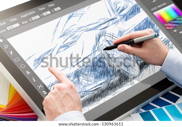 designer\
graphic drawing car creative creativity draw work tablet screen\
sketch designing coloring concept - stock\
image