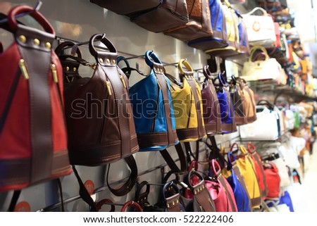 Designer handbags in the shop on a street of Prague