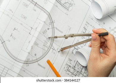 Designer hands working with project - Shutterstock ID 384144127