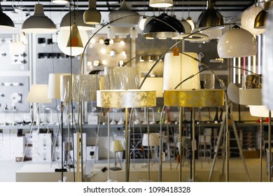 Designer Lamp With Lights In The Modern Furniture Shop