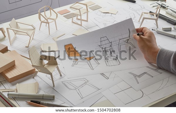 Designer Sketching Drawing Design Development Product Stock Photo