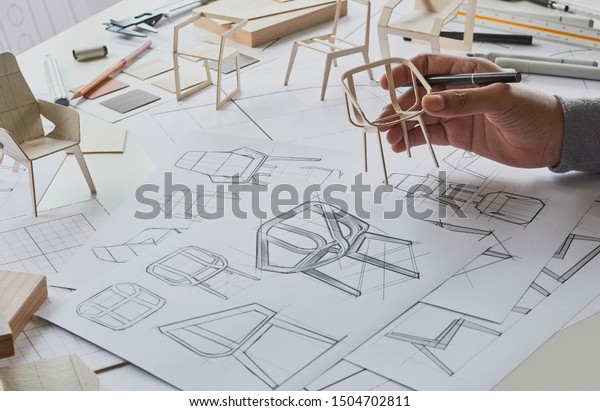 Designer Sketching Drawing Design Development Product Stock Photo