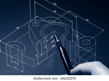 designer working on a cad blueprint      