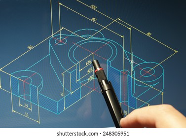 designer working on a cad blueprint      