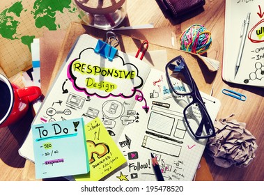 Designer's Desk With Responsive Design Concept