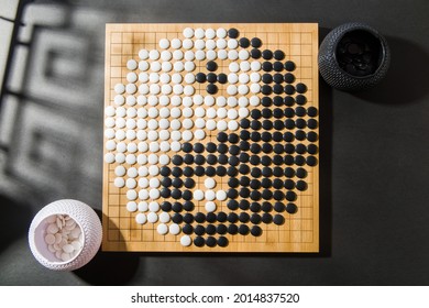 Desk For Board Game Go Or Weiqi  And Vector Yin Yang Tai Chi Symbol Of Harmony And Balance