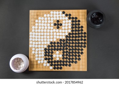 Desk For Board Game Go Or Weiqi  And Vector Yin Yang Tai Chi Symbol Of Harmony And Balance