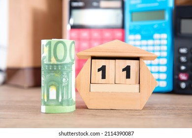 Desk Calendar Box And Euro Banknotes During Double Eleven