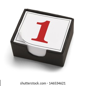 Desk Calendar With Day One Or Number 1 In Red Isolated On A White Background.