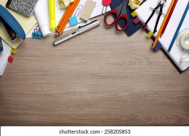 Desk Cluttered With Office Supplies