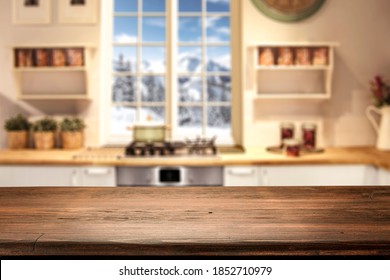 Blurred Kitchen Interior Napkin Desk Space Stock Photo 435881026 ...