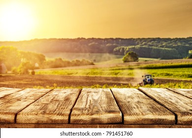 Desk of free space for your decoration and farm landscape of spring time  - Shutterstock ID 791451760