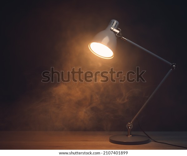 desk lamp in smoke,\
copy-space background