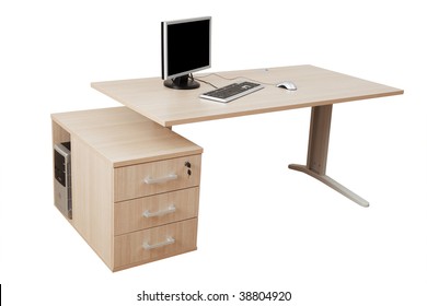 desk and a modern computer on a white background