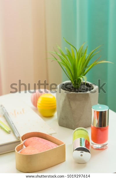 Desk Teenage Girls Accessories Decoration On Stock Photo Edit Now