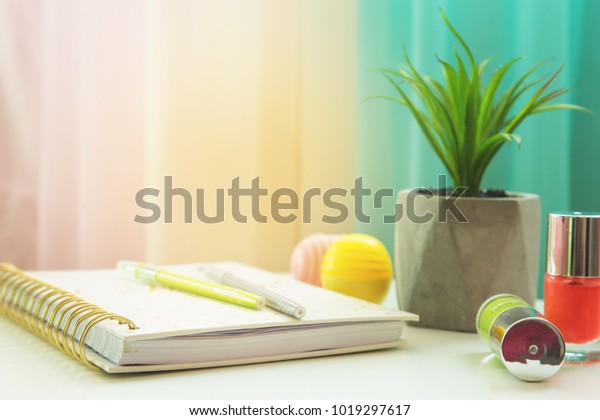 Desk Teenage Girls Accessories Decoration On Stock Photo Edit Now